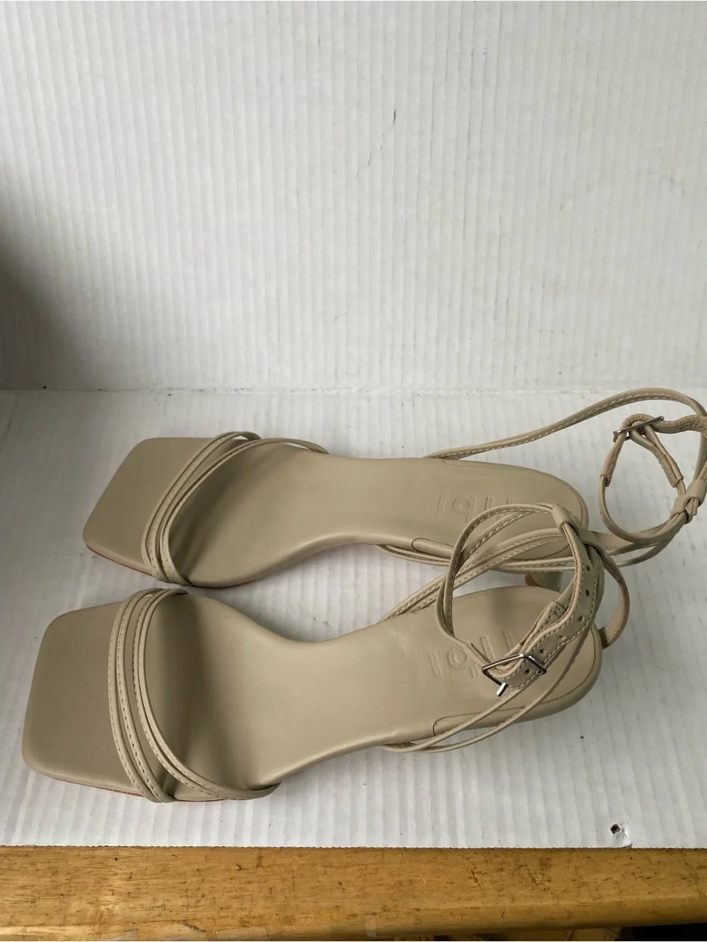 NWOT • TIBI Harper Leather Square Toe Strappy Kitten Heel Sandal Taupe 6.5